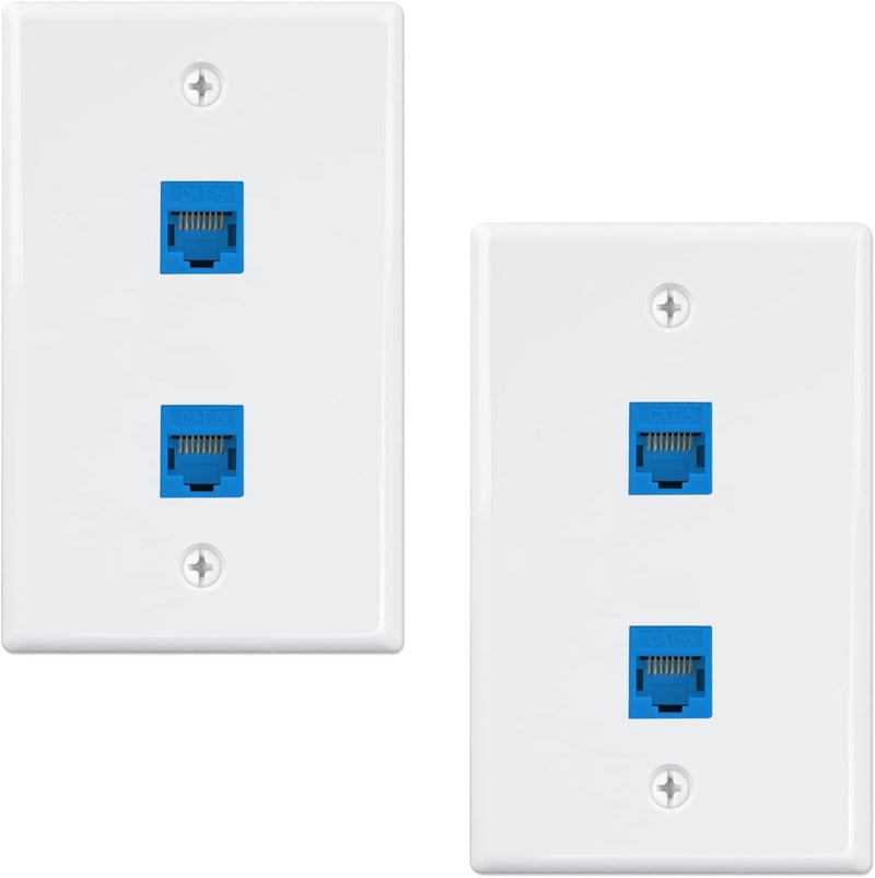 iwillink (2-Pack) 2-Port Ethernet Wall Plate, Keystone Jack Wall Plates with RJ45 Keystone Inline Coupler insert, Female to Female Cat6 RJ45 Wall Plate, Blue - Image 1